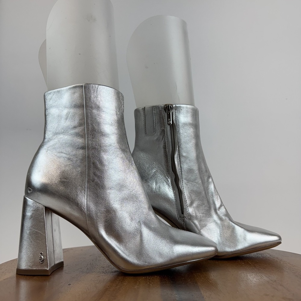 New Womens Sam Edelman Codie Silver Metallic Heeled Ankle Booties Size 9 M NWOB